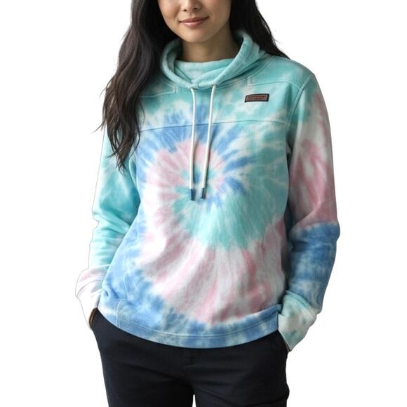Vineyard Vines Tie-Dye Funnel Neck Shep Shirt Women's Sz S Swirl Breeze Boho Fun - Picture 1 of 7